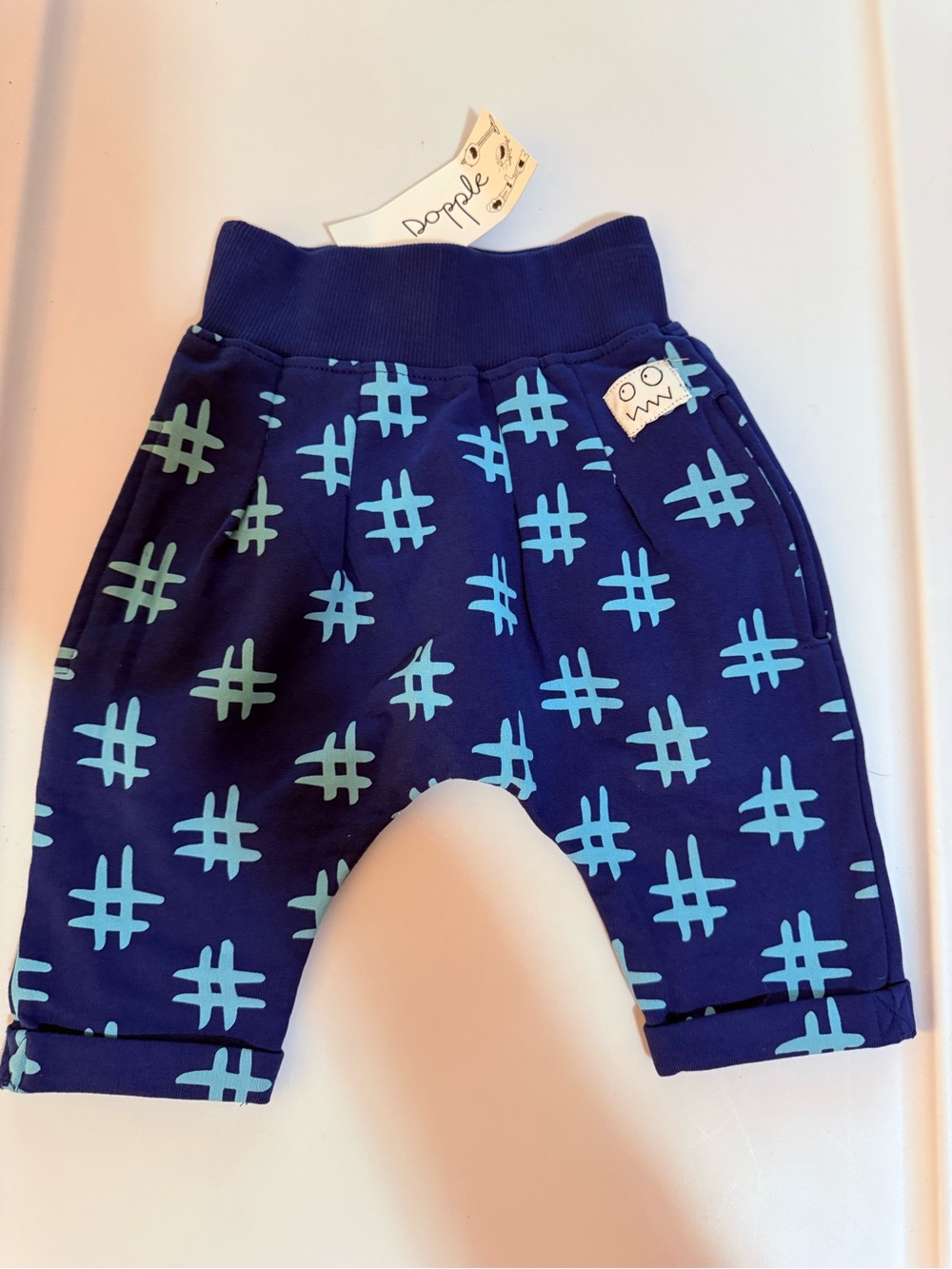 Indikidual Navy Blue Shorts with Light Blue Hashtag Print